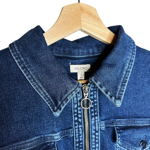 Pilcro Westley Regenerative Cotton Blue Denim Mini Dress Zip Small Short Sleeve - Picture 6 of 15